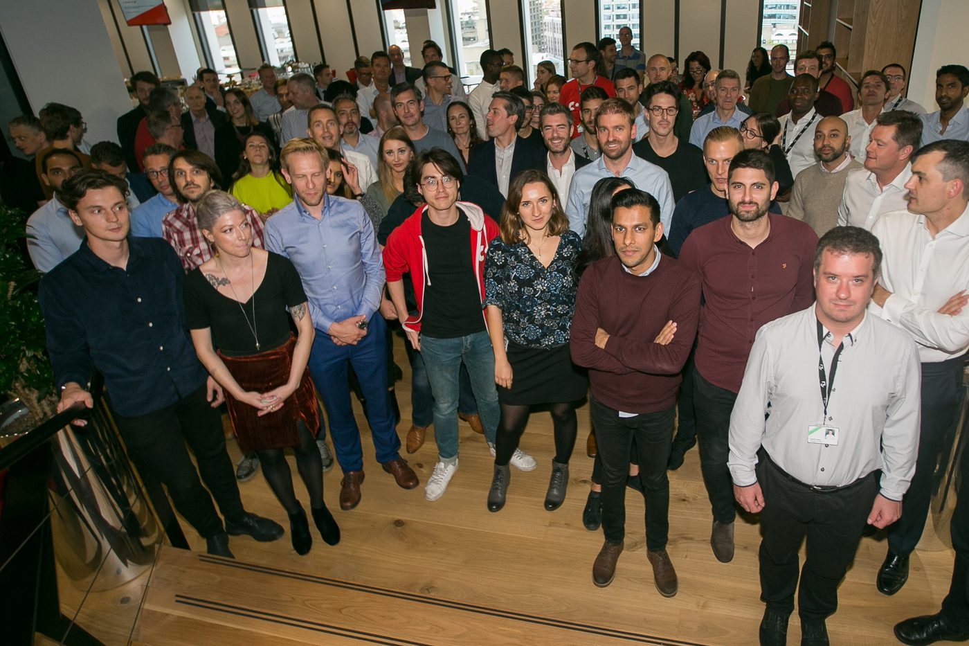 Team gathered for office launch event
